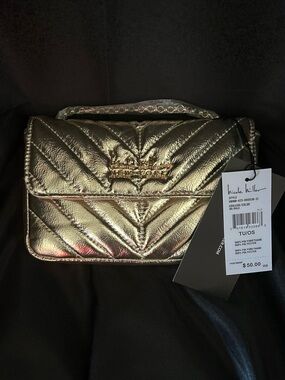 Nicole Miller Metallic Gold Quilted Mini Shoulder Bag